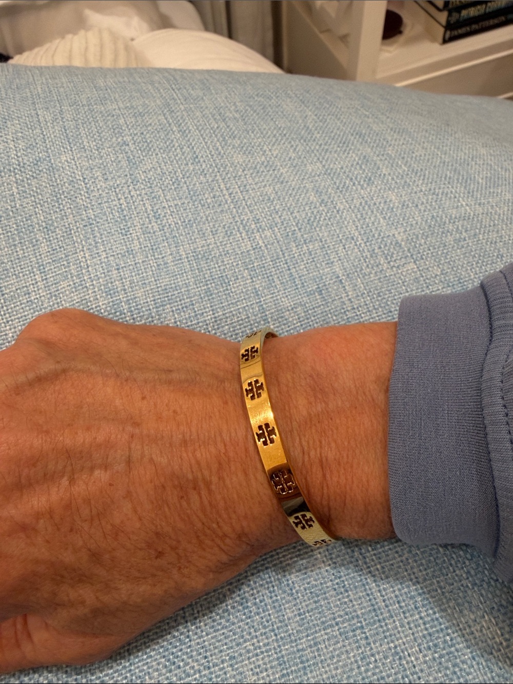 Tory Burch Gold Tone Logo Cuff Bracelet